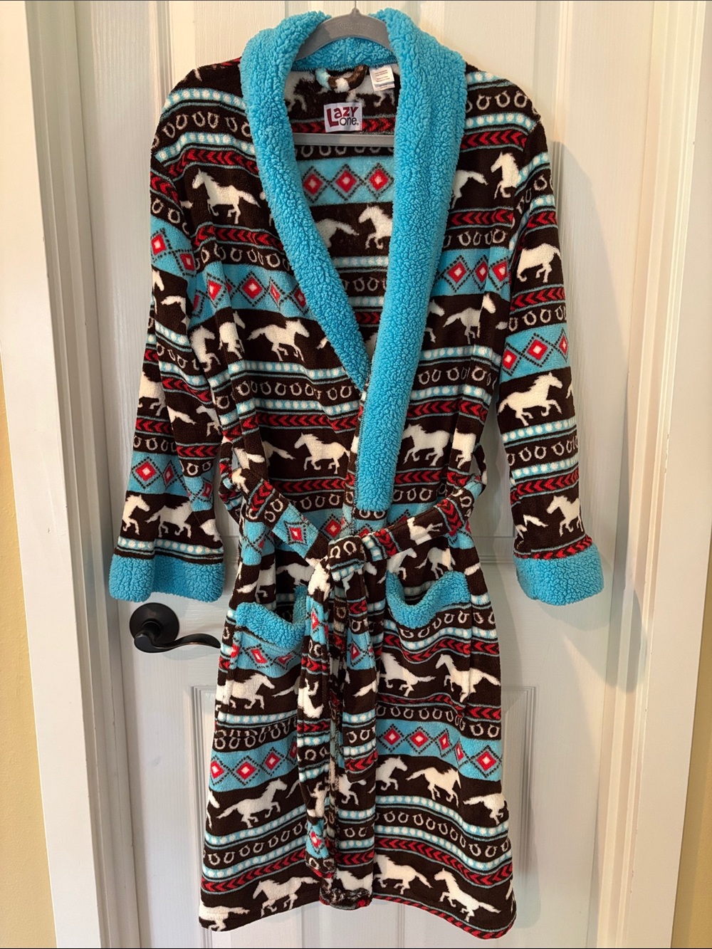 Lazy One Women’s Horse-Patterned Robe in Turquoise, Brown, White